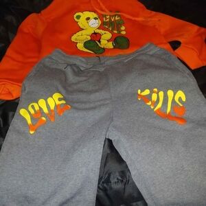 Gray Sweatpants with Love Print Set